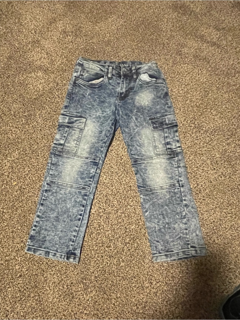 Boy’s Relaxed Acid-Wash Cargo Jeans in Light Blue
